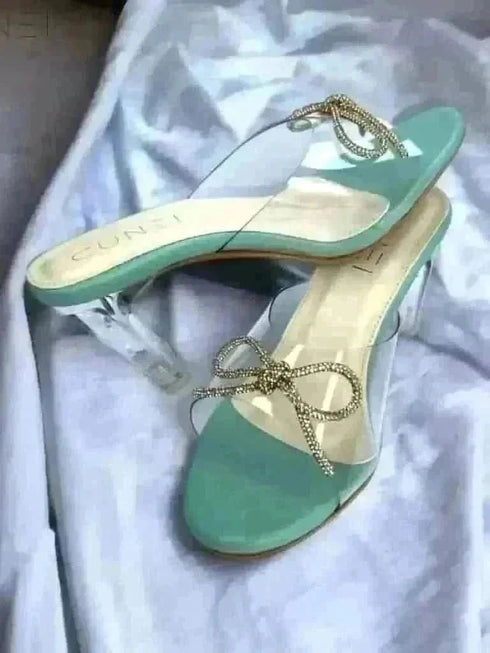 Pastel Green Clear Strap Bella Heels with Bow - cunei